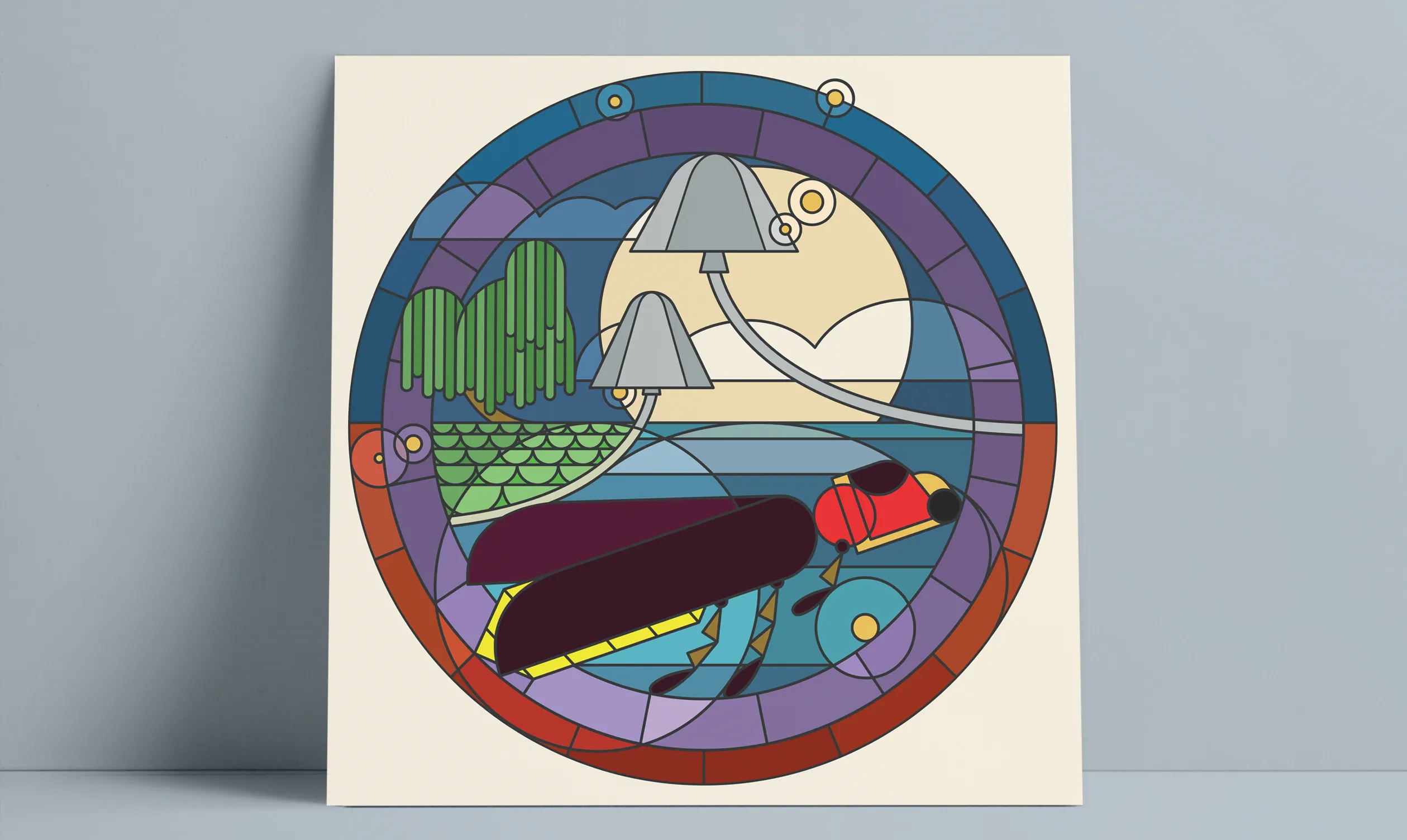 Stained glass illustration of firefly