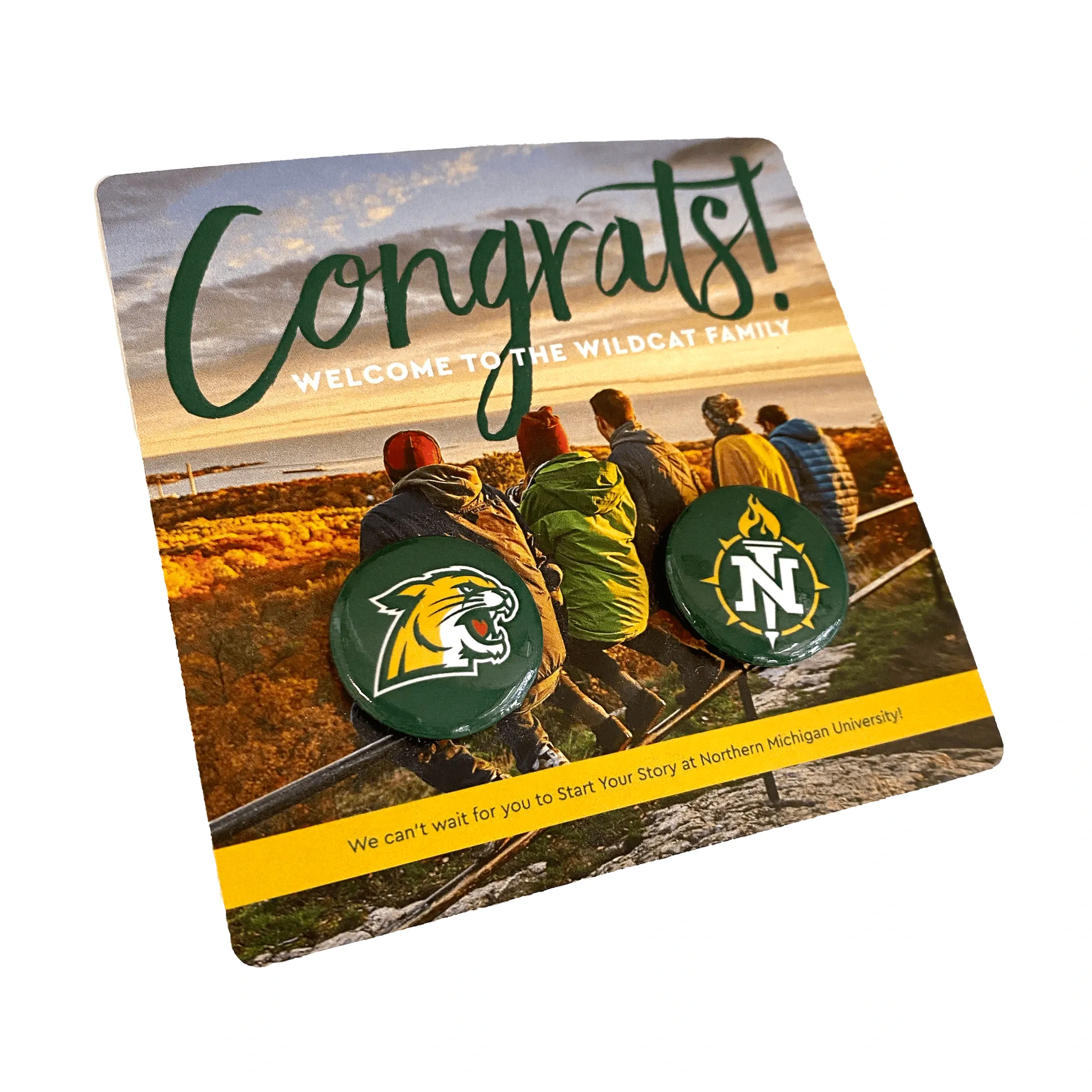 Button card with NMU logos buttons