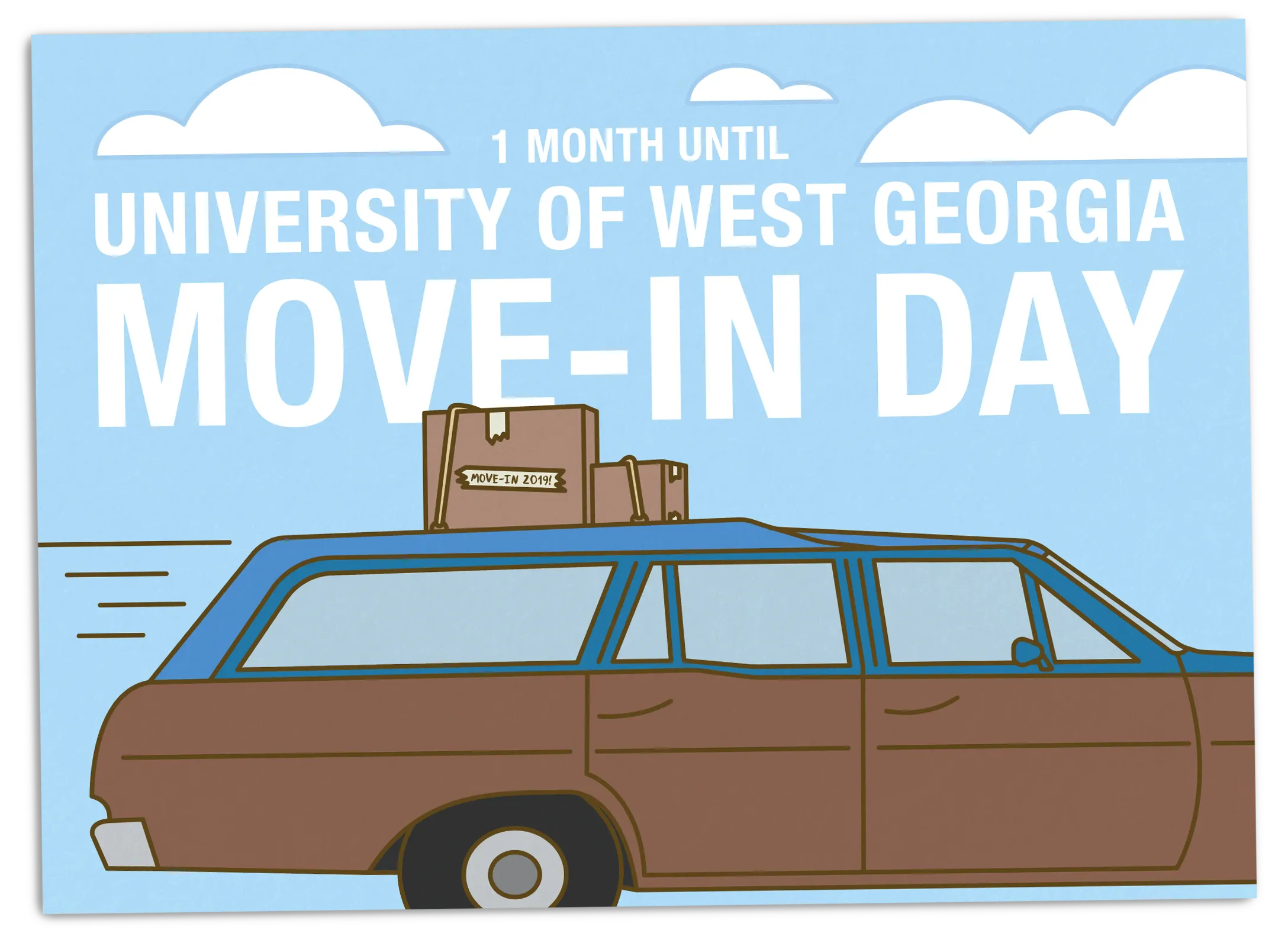 Illustration of station wagon and boxes for UWG Move-In Day