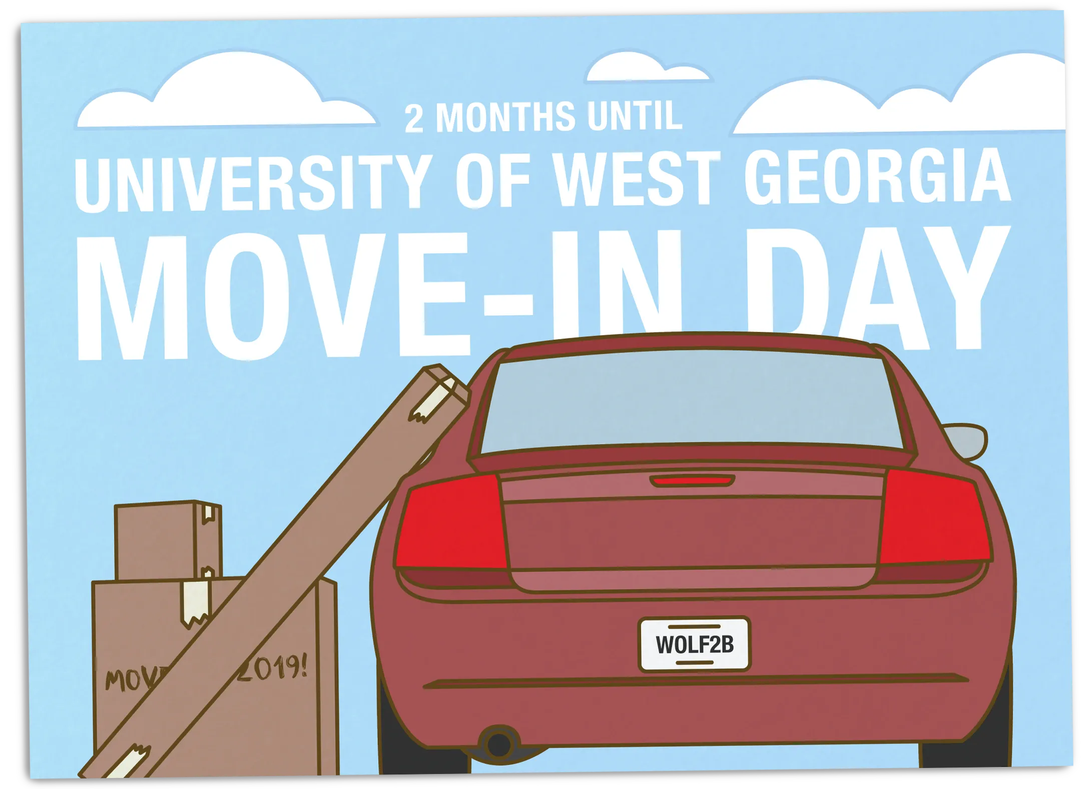 Illustration of car and boxes for UWG Move-In Day