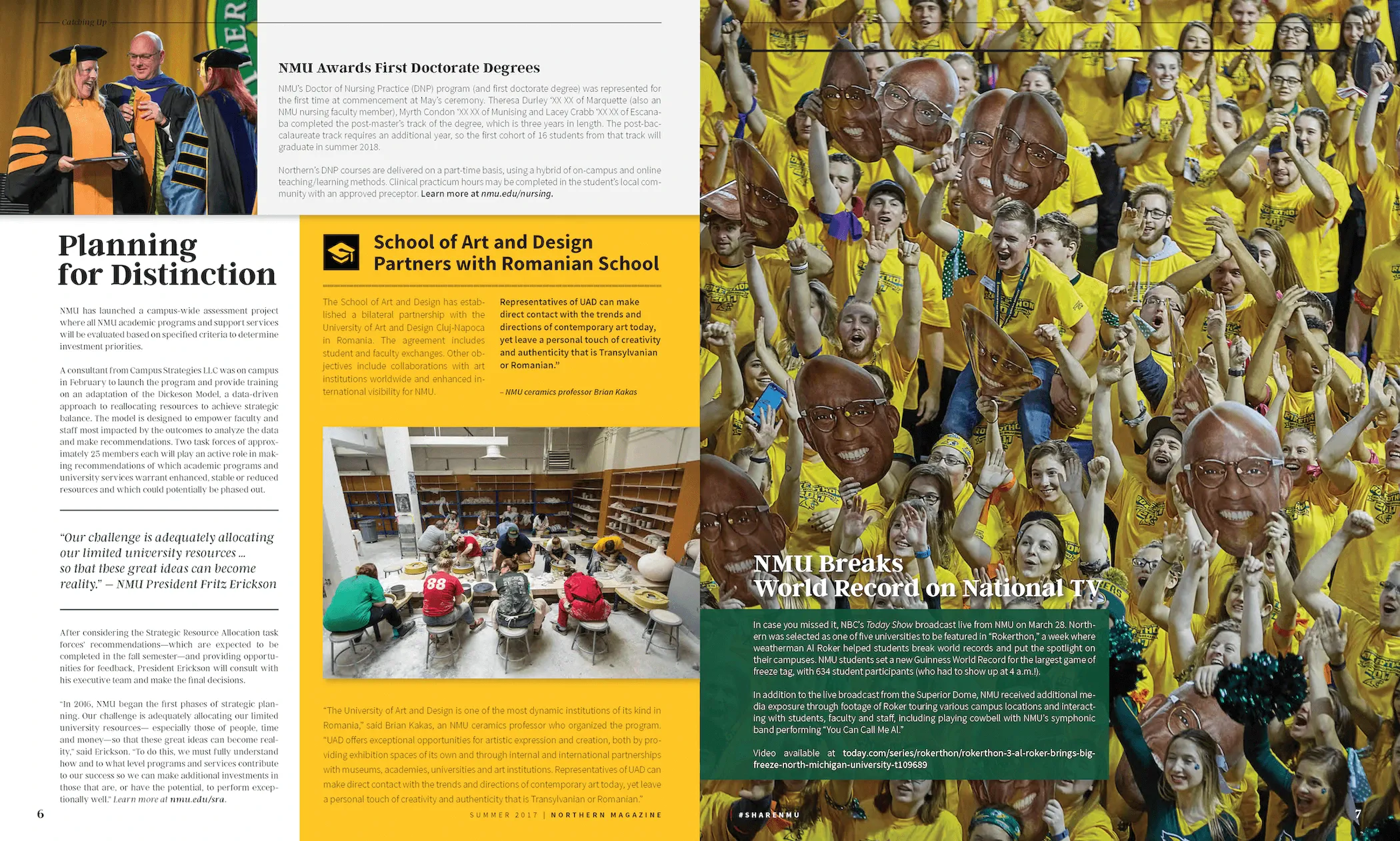 Spread of magazine featuring 'Catching Up' stories