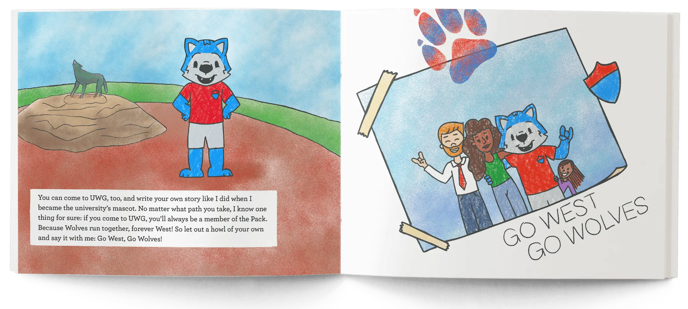 Spread of book featuring characters